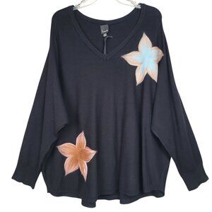 Aaeda Sweater Womens 3X Dolman Sleeve Comfy Felted Flower Art To Wear Goth Artsy